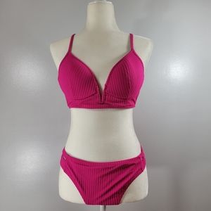 SHADE & SHORE hot pink ribbed two-piece strappy bikini set